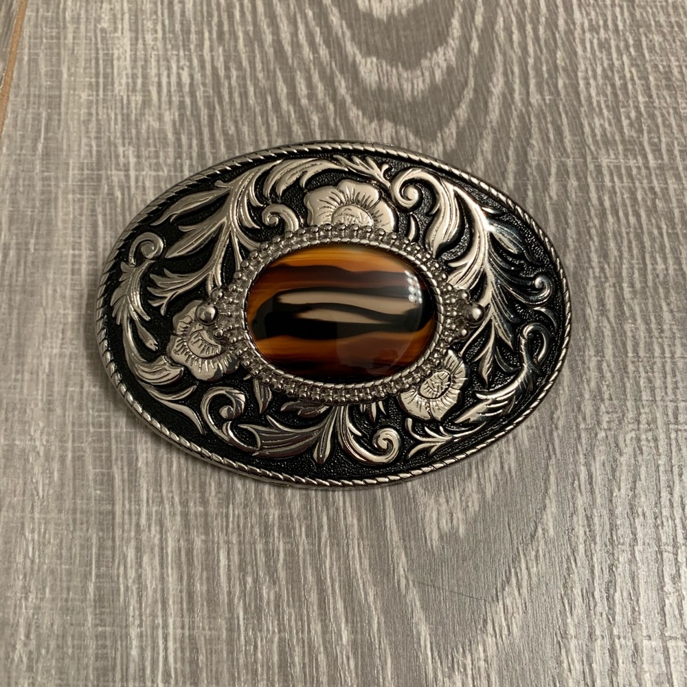 Silver Belt Buckle with Stone Center